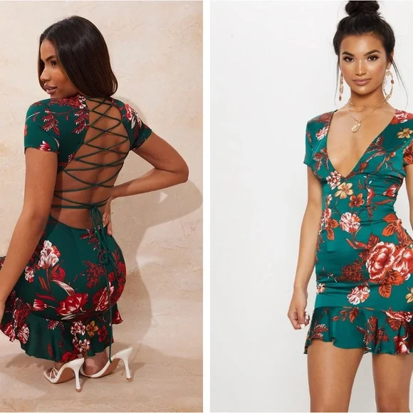 PrettyLittleThing | Dresses | Plt Emerald Green Criss Cross Back Bodycon  Dress | Poshmark